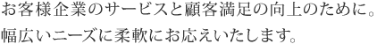 お客様企業のサービスと顧客満足の向上のために。
                                                             幅広いニーズに柔軟にお応えいたします。